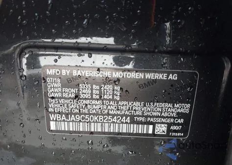 2019 BMW 530E Iperformance z USA, uszkodzony, nr VIN WBAJA9C50KB254244